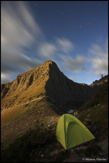 - Tent and Triple Divide Peak Illuminated by a Full Moon, Glacier NP -
