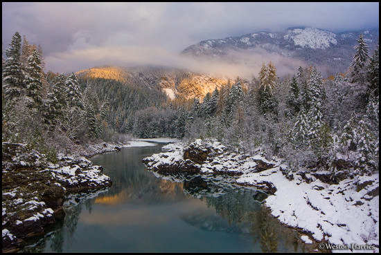 - Snowy Sunset at the Middle Fork of the Flathead River, Glacier NP -