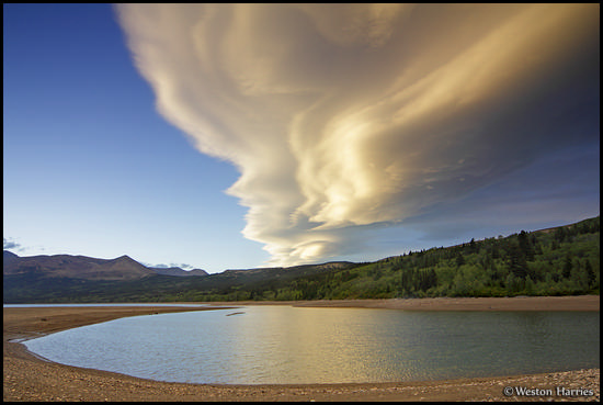 - Unusual Lenticular Cloud Formations Over Two Medicine Lake at Sunset, Glacier NP -