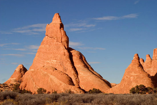 - Sharp Pointed Sandstone Fins, Late Afternoon, Arches NP -