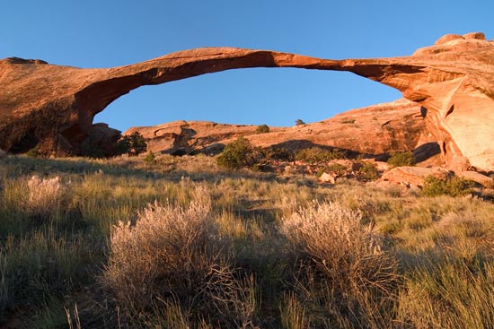 - First Light on Landscape Arch, Arches NP -