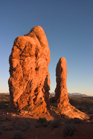 - Sandstone Tower Formations in the Windows Area at Sunset, Arches NP -