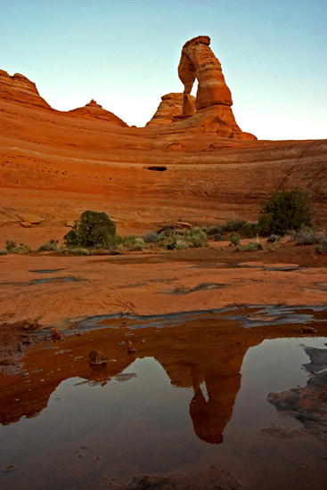 - Delicate Arch Reflected in a Small Pool, Arches NP -
