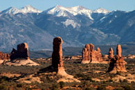 - Sandstone Formations Beneath the Snow Capped La Sal Mtns, Arches NP -