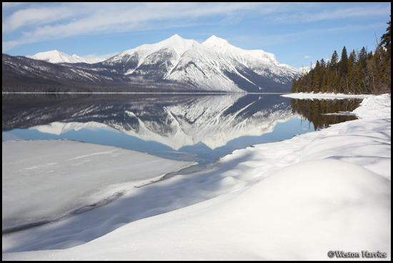 - Mt. Stanton and Vaught Reflected in Lake McDonald
with Fresh Snow, Glacier NP -