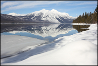 - Mt. Stanton and Vaught Reflected in Lake McDonald
with Fresh Snow, Glacier NP -