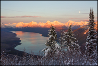 - Winter Sunset and Moonrise Over Lake McDonald,
Seen From Apgar Lookout, Glacier NP -