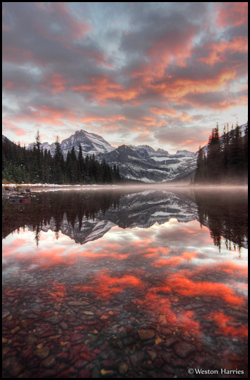 - Mt. Gould Reflecting in Upper Josephine Lake
at Sunset, Glacier NP -