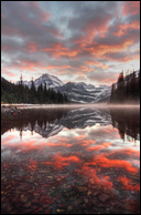 - Mt. Gould Reflecting in Upper Josephine Lake
at Sunset, Glacier NP -
