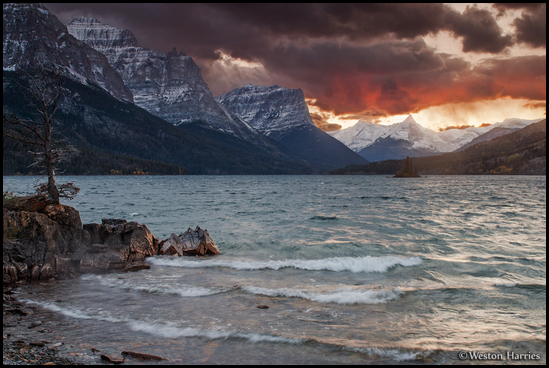 - Sunset Over Wild Goose Island and St. Mary Lake, Glacier NP -