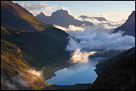 - Gunsight Lake and a Cloud Filled Valley
Seen From Gunsight Pass at Sunrise, Glacier NP -