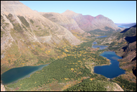 - Aerial View of Chain of Lakes in the
Swiftcurrent Valley with Fall Colors, Glacier NP -