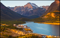 - Many Glacier Hotel and Swiftcurrent Lake
Below Mt. Gould, Sunrise, Glacier NP -