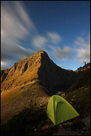 - Tent and Triple Divide Peak
Illuminated by a Full Moon, Glacier NP -