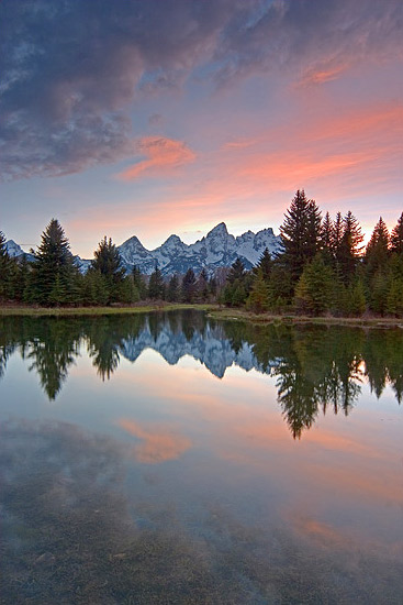 - Sunset Clouds and the Teton Range Reflected in the Snake River at Schwabacher's Landing, Grand Teton NP -