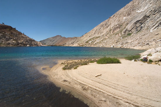 - Sandy Beach and Turquoise Water at Upper Monarch Lake, Mineral King Area, Sequoia NP -