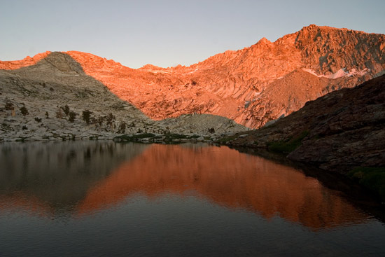 - Sunset Light Reflected in Upper Crystal Lake, Mineral King Area, Sequoia NP -