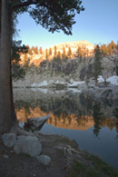 - Heather Lake Framed by a Pine Tree, Sunset, Sequoia NP -