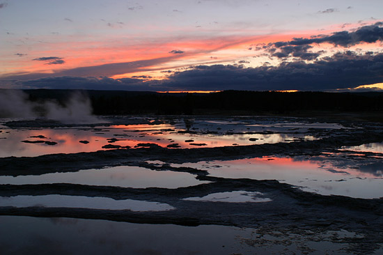 - Great Fountain Geyser, Sunset, Yellowstone NP -