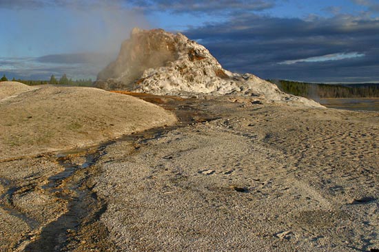 - First Light on Castle Geyser, Yellowstone NP -
