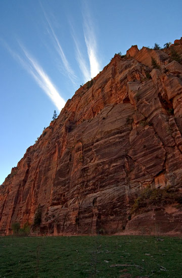 - Streaked Clouds and a Vertical Sandstone Wall in Hop Valley, Zion NP -