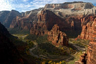 - Looking Down on the Big Bend, the Organ, Angels Landing, and Cathedral Mtn, Zion NP -
